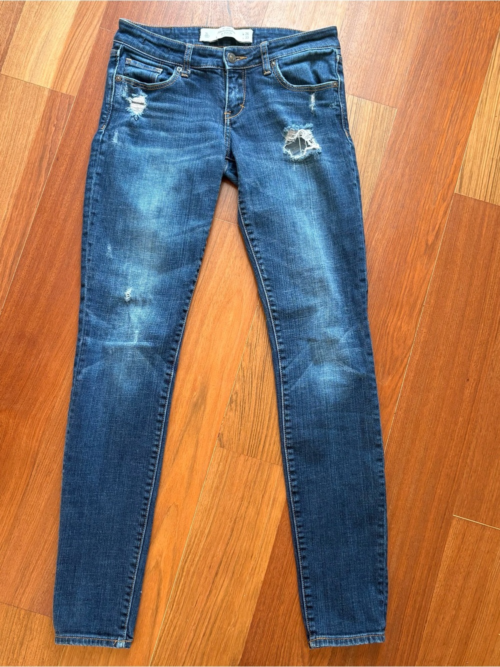 Abercrombie & Fitch Women's Super Skinny Jeans - Distressed 2L 26W 33L Dark Blue